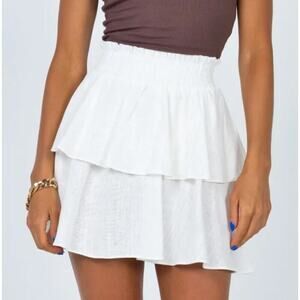 Princess Polly White Tiered Linen Blend Greta Mini Skirt, Size 4, NWOT